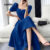 (Trendy) Lovito Vestido Elegante De Estrutura Lisa Verão Primavera Azul Para Mulheres L134ED807