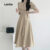 (Trendy) Lovito Vestido Casual liso plissado com cinto para mulheres L123ED759