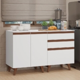 Kit com Dois Balcões de Cozinha 2 Portas 3 Gavetas (com tampo) Branco Reims Madesa