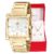 Relógio Champion Feminino Quadrado Dourado + Colar e Brincos Esposa Namorada Mãe Barato CN25369W