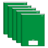 Caderno Brochura 1/4 Capa Dura 80 Folhas Stiff Verde Slim – Pacote Com 5 Unidades