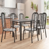Conjunto de Mesa com 6 Cadeiras Granada Preto e Branco Floral GR