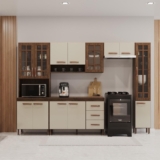 Cozinha Modulada Completa Fidelitá Lisboa 5 Peças 295cm 12 Portas 3 Gavetas Com Tampo Noce/Off-White