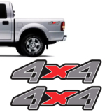 Par De Adesivos 4×4 Compativel Ranger Cinza/Vermelho Emblema