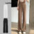 Lovito Calça Casual Calça Pintucks Simples Para Mulheres L68ED317 (Cáqui/Preto)
