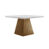 Mesa de Sala Jantar Luna c/Tampo Madeirado Vidro Canto Reto 90x90cm Imbuia/Off White – Rufato