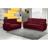 Conjunto de Sofá Luxemburgo 3 e 2 Lugares Tecido Suede Liso Vinho – Moveis Marfim