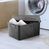 Kit 3 Caixas Organizadoras Multiuso Quadriculadas Preto 16L