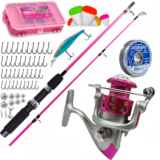 Kit Pesca Rosa Molinete 3 Rolamento + Vara E Estojo