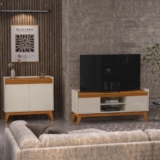 Conjunto Sala de Estar Buffet 2 Portas e Rack para Tv até 50 Polegadas Ripado – ViaNossa