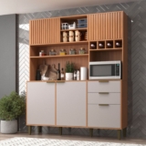 Cozinha Compacta Melissa 5 Portas 2 Gavetas Ripado Freijó/Fumê – Jcarvalho
