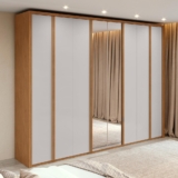 Guarda-Roupa Casal 100% MDF 8 Portas Easy Glow com Espelhos Amendoa Clean/Off White