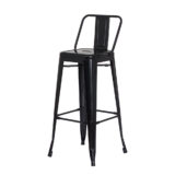 Banqueta C/Encosto Preto Brilhante Industrial Aço
