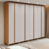 Guarda-Roupa Casal 100% MDF 8 Portas Easy Glow com Pés Amendoa Clean/Off White