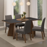Conjunto Sala de Jantar Mesa Tampo de Madeira 4 Cadeiras April Madesa