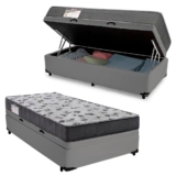 Cama Box Baú Solteiro Sintético 88cm Cinza com Colchão D33 Serene Qualidade