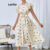 Lovito Vestido Boho Borboleta Babado Vestido Com Cinto Para Mulheres LBL16570