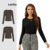 Lovito Camiseta Casual Lisa Com Gola Redonda E Manga Comprida Para Mulheres L21LT009 (Preto)