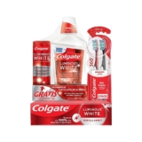 Kit Colgate Luminous White Creme dental 140g + Escova Advanced 2Un + Pack Enxaguante bucal e Creme Dental