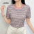 Lovito Camiseta feminina Casual com listras arco-íris e gola contrastante L132ED543