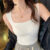 (KOL‘s pick) Lovito Regata com Almofadas no Peito Simples Casual para Mulheres LNL35025 (Caqui/Branco/Preto)