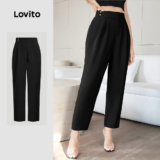 Lovito Calças Casuais Lisas Com Botões, Calças De Verão/primavera Para Mulheres L133ED259
