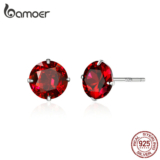 Brincos Bamoer 925 Sterling Sliver Com Design De Zircônia Única , Presentes Simples Para Mulheres BSE166-RD