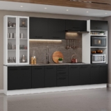 Armário de Cozinha Completa 340cm Branco/Preto Agata Madesa 01
