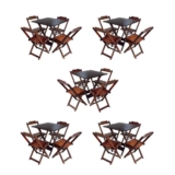 Kit 5 Jogos De Mesa Dobravel Com 4 Cadeiras De Madeira 70X70 Para Restaurante E Bar – Imbuia