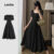Lovito Vestido elegante e liso com cinto para mulheres LBL23895