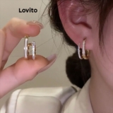 Lovito Brincos Casuais Brincos De Strass Lisos Para Mulheres LFA02079 (Ouro)