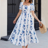 (KOL‘s pick) Lovito Vestido Boho Floral com babados e bainha para mulheres LBL19820