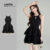 (Lovito Refine) Vestido Casual Feminino Liso Renda Drapeado Recorte Verão/primavera LR7AD001