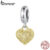 Bamoer 925 Prata Esterlina Charme Tecido Coração Contas Pingente Presentes DIY Para Pulseira BSC1089