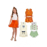 Kit Sortido 6 Peças de Roupas Infantil Menina Verão – 3 Camisetas + 3 Bermudas ou Vestidos