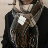 Lovito Lenços Casuais Xadrez Outono E Inverno Com Franjas Para Mulheres LNA32169