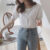 Lovito Blusa Casual Lisa com Botões Frontais e Decote Quadrado para Mulheres LNA04158 (Branco)