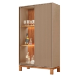 Cristaleira Porta de Vidro Com LED 90cm Lucca Areia/Freijó C01 – Mpozenato