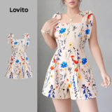 Lovito Macacão Casual Com Estampa Floral E Laço Primavera/verão Para Mulheres L172ED1123