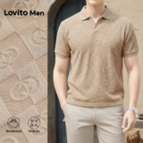 Lovito Men  Camisa Polo Casual Jacquard Botão Primavera/verão Branca para Homens L175ED044