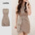 Lovito Elegante Vestido Simples Assimétrico Primavera/verão Vestido Cáqui para Mulheres L155ED1783
