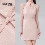 (Refine by Lovito) Vestido Casual Em Tecido Tweed Novo Estilo Chinês Laço Rosa Primavera/verão Para Mulheres LR29A074