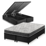 Cama Box Baú Queen Bipartido Preto + Colchão Espuma D33 Ortopédico Zidi San Francisco 158x198x59cm