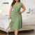 Lovito Vestido Plus Size Curva Casual Liso Plissado Botão Primavera/Verão Verde Para Mulheres LNE1032X100