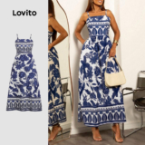 Lovito Vestido Boho Estrutura Linha Primavera/verão Vestido Azul para Mulheres LK3LD237