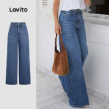 Lovito Jeans Casuais Lavados com Zíper Bolso Primavera/verão Jeans Azul para Mulheres L177ED251