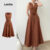 Lovito Vestido Elegante com Cinto Primavera/verão Marrom para mulheres LBL28336