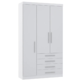 Guarda Roupa Solteiro 132cm 3 Portas 4 Gavetas Taiga Branco L01 – Mpozenato