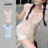 Lovito Blusa Casual De Verão/primavera Listrada Com Amarração E Pregas Para Mulheres L130AD146