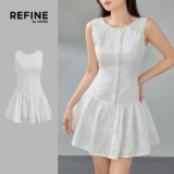 (Refine by Lovito) Vestido Casual De Algodão Bordado Com Bordado Inglês Para Mulheres LR2ED078